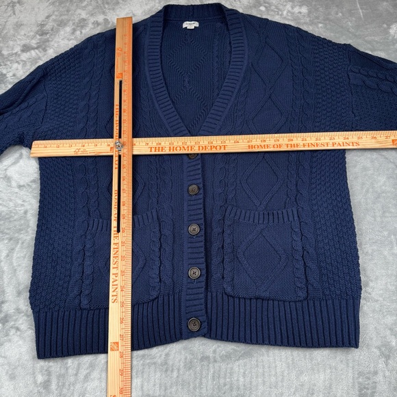 . Crew Cable Knit Cardigan Sweater Womens XL Navy Blue Academia Old Money - Picture 6 of 10